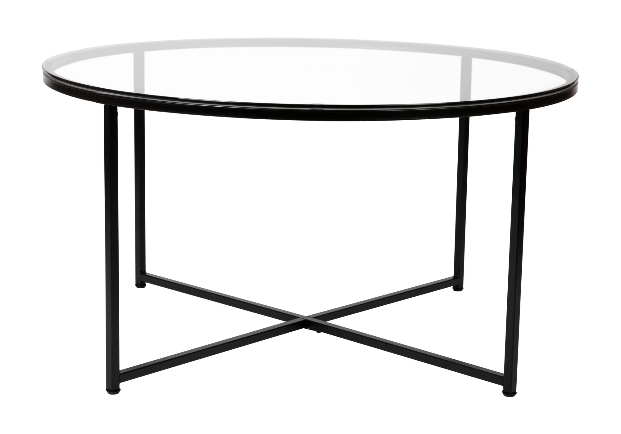 Flash Furniture Greenwich Collection Coffee Table - Modern Clear Glass Coffee Table - Crisscross Matte Black Frame